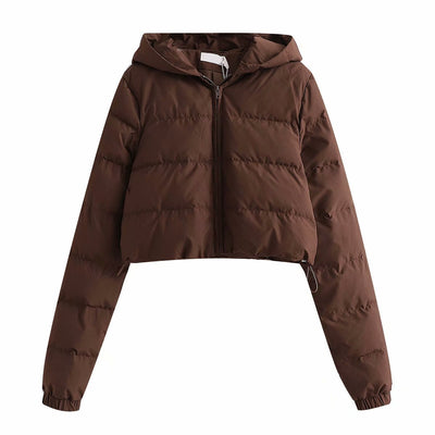 Chaqueta Puffer Corta Multicolor de Algodón con Capucha para Mujer - Image 24