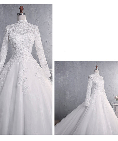 Vestido de Novia de Encaje con Cuello Alto y Mangas Largas Talla Grande - Image 5