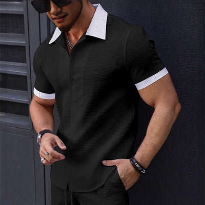 Camisa Casual Hombre Jacquard Bloques de Color Manga Corta - Image 7