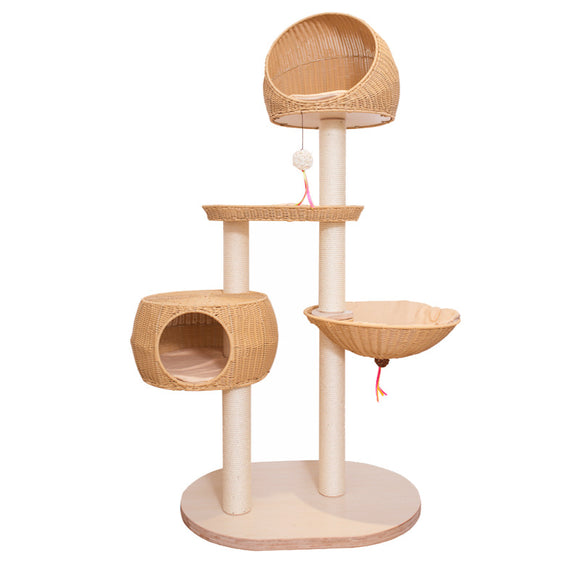 Árbol Rascador Multicapa en Madera Maciza para Gatos