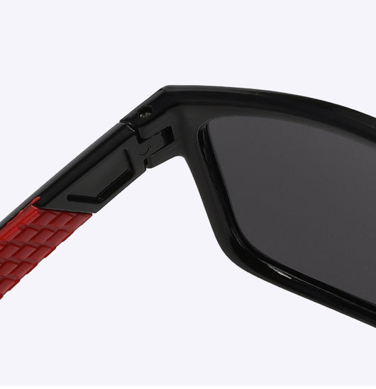 Black and blue polarized sports sunglasses with rectangular frames and blue mirrored lenses reflecting snowy mountains. - Image 20