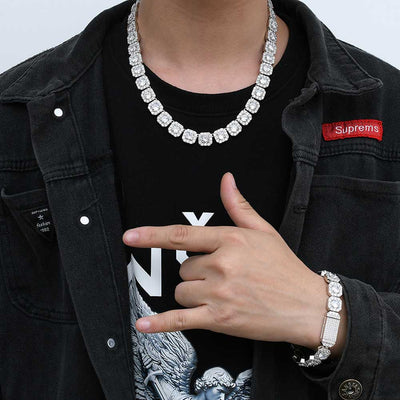 Cadena Hip Hop Cuadrada de Piedra de Caramelo - Collar y Pulsera - Image 22