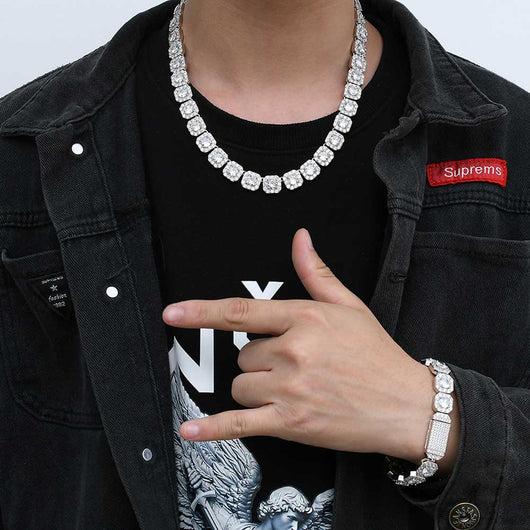 Cadena Hip Hop Cuadrada de Piedra de Caramelo - Collar y Pulsera - Image 22