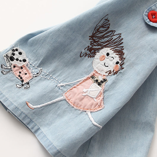 Falda Chaleco Denim Bordado para Niña sin Mangas - Image 4