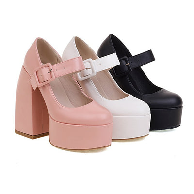 Zapatos de Cuero Talla Grande con Tacón Grueso para Mujer - Image 5