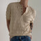 Camiseta Manga Corta Tejida de Algodón Hemp para Hombre - Cuello Estampado