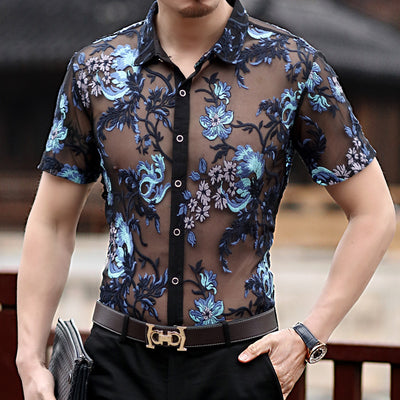 Camisa Elegante Semitransparente de Manga Corta para Hombre - Image 3