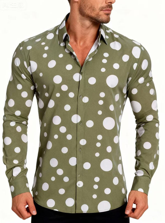 Camisa Casual de Manga Larga con Lunares para Adolescentes y Hombres