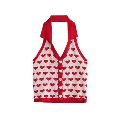 Blusa Halter Corta con Jacquard de Corazones - Image 3