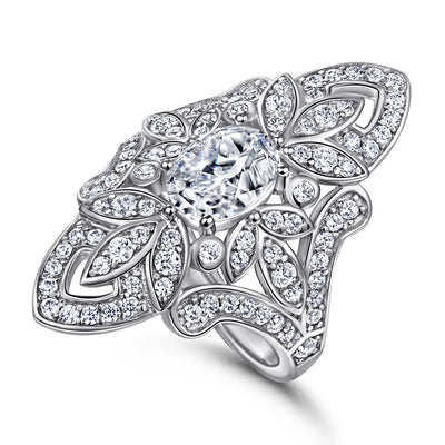Anillo de Diamante Simulado Floral Ancho Exagerado - Estilo Europeo y Americano - Image 4