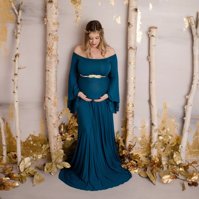 Vestido Premamá Largo Elegante con Hombros Descubiertos - Image 4