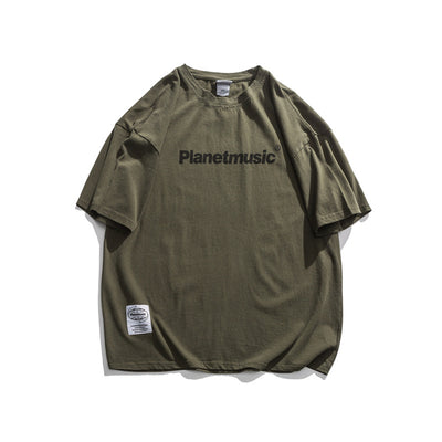 Camiseta Hombre Estilo Retro Japonés con Hombros Caídos y Estampado de Letras - Image 6
