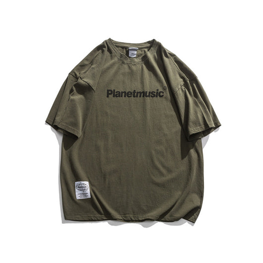 Camiseta Hombre Estilo Retro Japonés con Hombros Caídos y Estampado de Letras - Image 6
