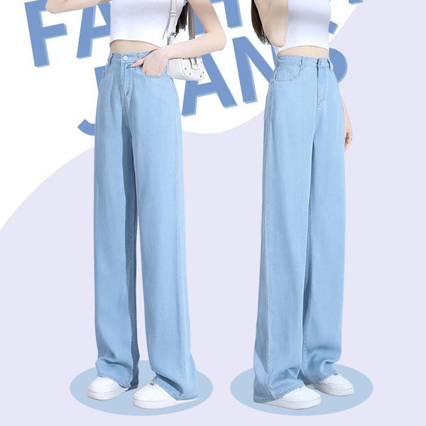 Pantalones Lyocell Rectos Cintura Alta Efecto Seda Pierna Ancha