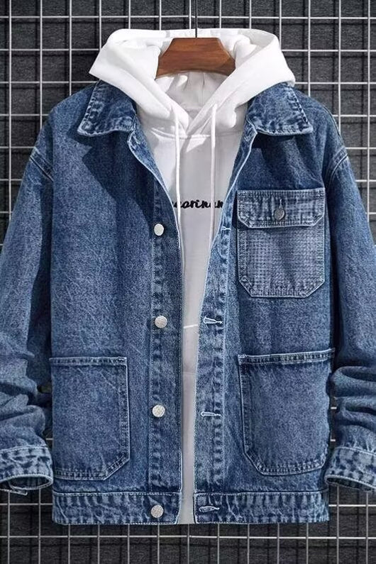 Chaqueta Denim con Capucha para Trabajo - Abrigo Casual Resistente para Hombre - Image 13
