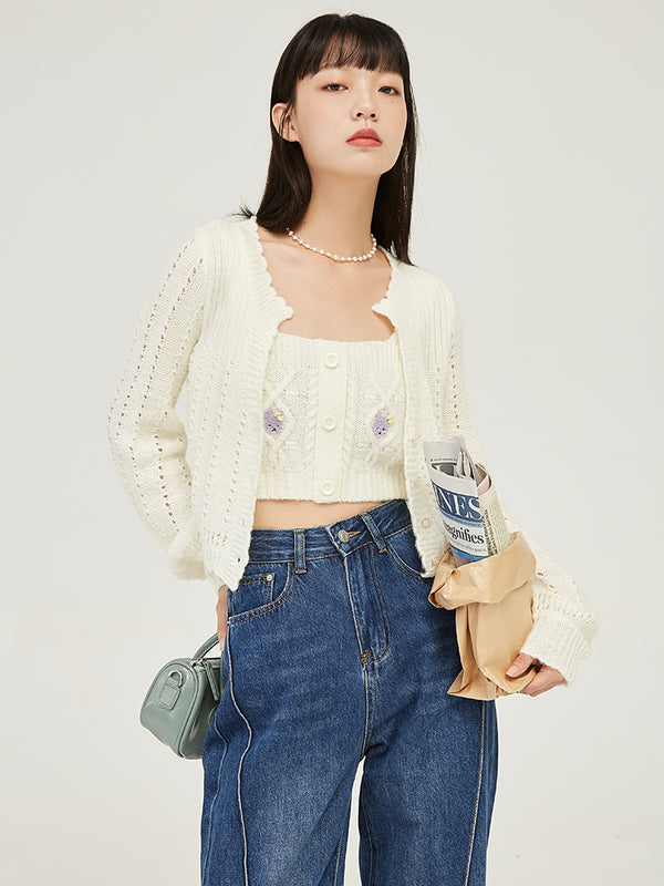 Cardigan Tejido Dos Piezas para Mujer - Colección Otoño con Tirantes