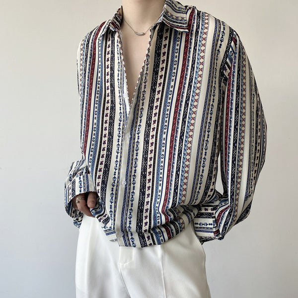 Camisa Retro Europea de Manga Larga para Vacaciones