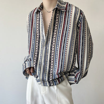 Camisa Retro Europea de Manga Larga para Vacaciones