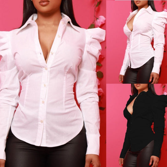 Blusa Minimalista Manga Larga Color Sólido Ajustada para Mujer