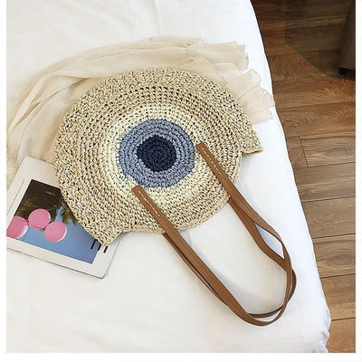 Bolsa de Playa Redonda Tejida a Mano - Bolso Cruzado de Ratán para Mujer - Image 35