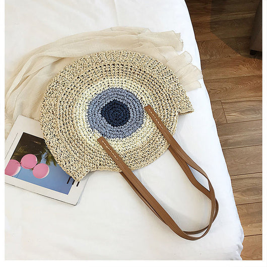 Bolsa de Playa Redonda Tejida a Mano - Bolso Cruzado de Ratán para Mujer - Image 35