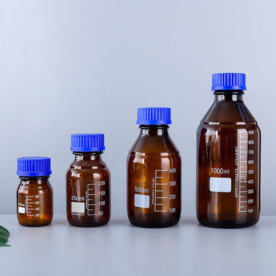 Botellas de Reactivo de Vidrio Oscuro con Tapa - 250ml, 500ml y 1000ml