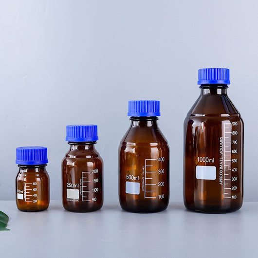 Botellas de Reactivo de Vidrio Oscuro con Tapa - 250ml, 500ml y 1000ml