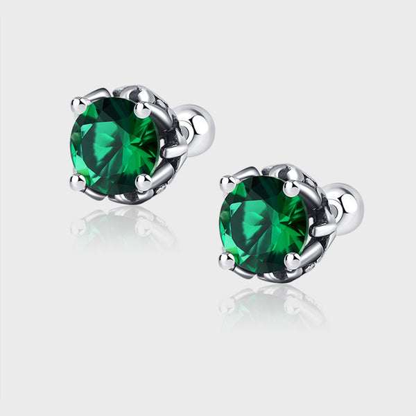Aretes de Plata Esterlina S925 con Circón Esmeralda y Cierre de Tornillo