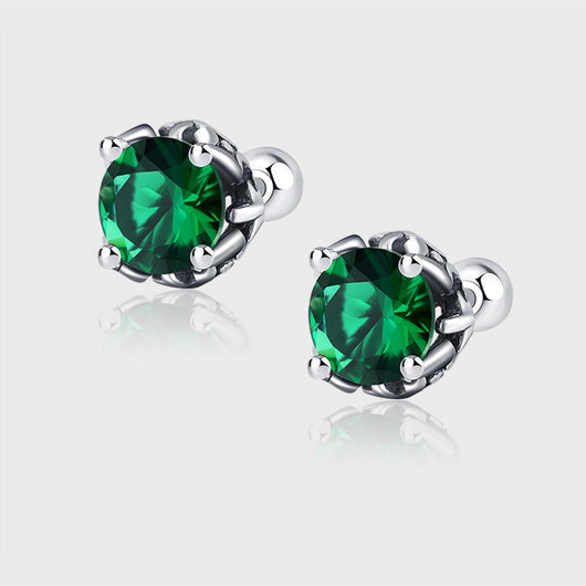 Aretes de Plata Esterlina S925 con Circón Esmeralda y Cierre de Tornillo - Image 2