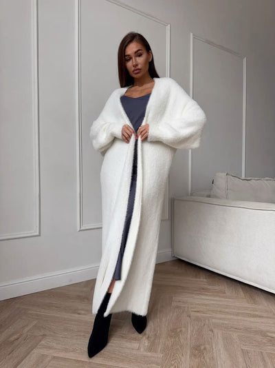 Cardigan de Imitación de Visón Blanco Suelto para Mujer - Image 15