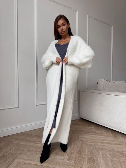 Cardigan de Imitación de Visón Blanco Suelto para Mujer - Image 15