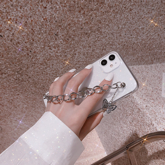 Cadena de Mariposa Metálica Compatible con Apple - Funda Transparente con Colgante