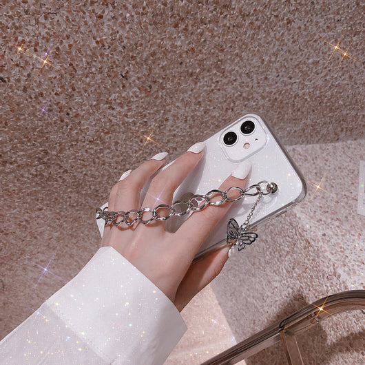 Cadena de Mariposa Metálica Compatible con Apple - Funda Transparente con Colgante