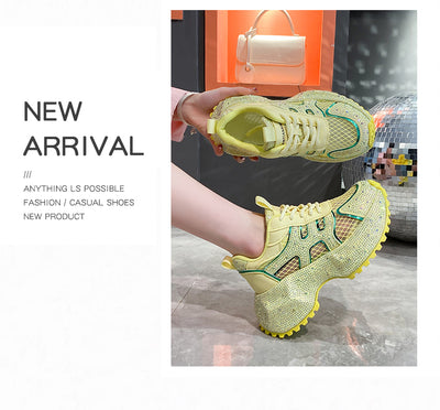 Zapatillas Deportivas Plataforma Gruesa para Mujer con Brillo y Cristales - Amarillo Claro - Image 74