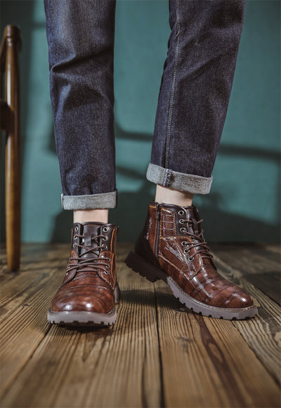 Botas de Cuero Retro con Cierre Lateral para Aventuras Urbanas - Image 46
