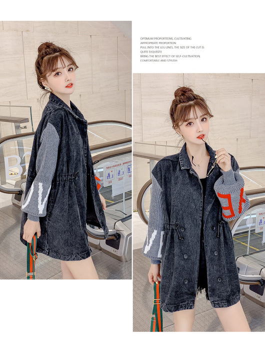 Chaqueta de mezclilla negra con mangas linterna tejidas con letras - Image 20
