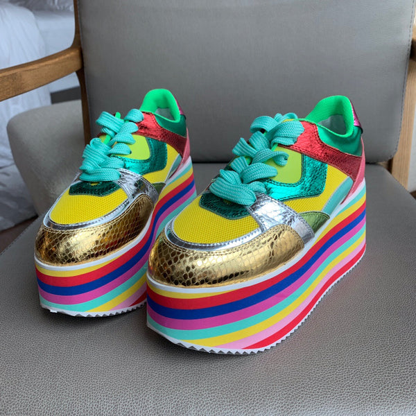 Zapatos Plataforma Casual para Mujer - Cuero con Combinación de Colores