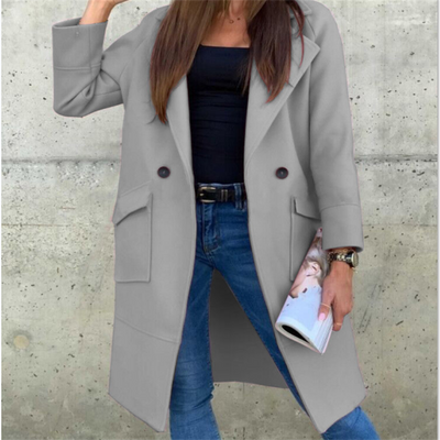 Abrigo de Lana con Cuello de Traje y Bolsillos Botón para Otoño e Invierno