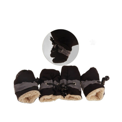 Four blue pet booties with grey trim and adjustable blue drawstrings, designed for dogs or puppies. - Image 5