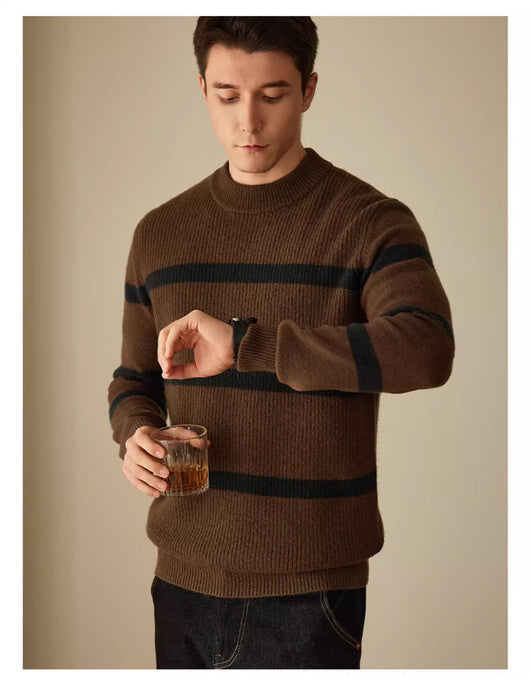 Suéter de Lana Pura para Hombre con Rayas Contraste - Calidez y Estilo - Image 4
