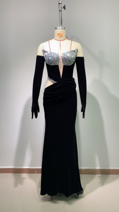 Vestido de Fiesta Elegante con Detalles Calados y Terciopelo - Image 12