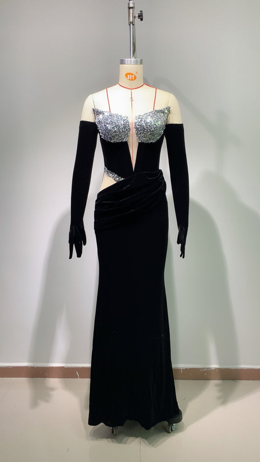 Vestido de Fiesta Elegante con Detalles Calados y Terciopelo - Image 12