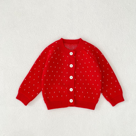 Cardigan Tejido Jacquard Rojo para Niña - Abrigo Elegante Otoño - Image 6