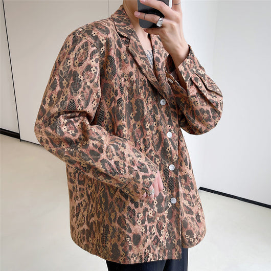 Camisa Elegante Cuello Solapa con Encaje y Estampado Leopardo para Hombre - Image 3