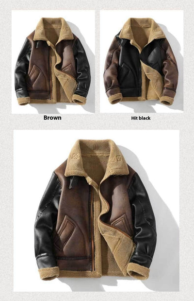 Abrigo de Invierno para Hombre con Cuero, Piel de Cordero y Acolchado Grueso - Image 5
