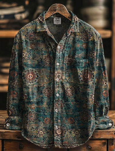 Camisa Floral Holgada de Manga Larga Estilo Retro Americano para Hombre - Image 10