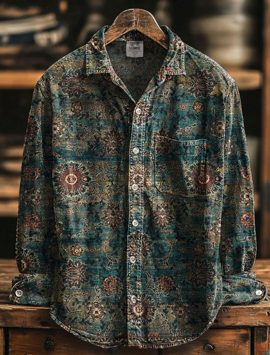Camisa Floral Holgada de Manga Larga Estilo Retro Americano para Hombre - Image 10