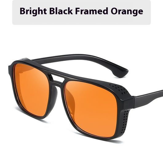 Men's double beam business sunglasses with powder pink frame and gradual tea-colored gradient lenses. - Image 9