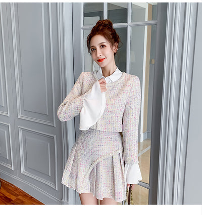 Conjunto Elegante de Chaqueta Tweed y Blusa Plisada para Mujer - Image 16