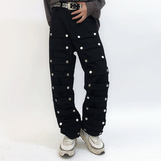 Pantalones Rectos Holgados Street Fashion con Parche de Hebilla Metálica - Image 4